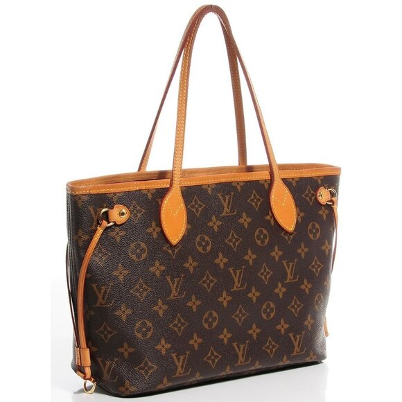 Authentic Louis Vuitton Neverfull PM Monogram Tote Shoulder Bag Brown Tan LV - Picture 4 of 15